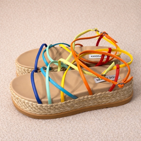 Steve Madden Rainbow Strappy Espadrille Platform Sandals | Size 8.5 - Picture 2 of 7